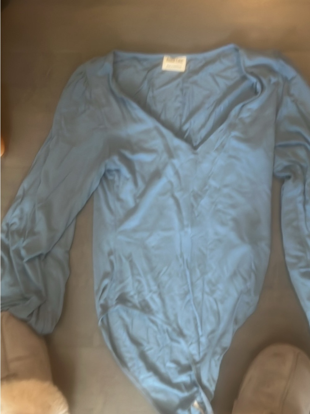 Peach Love California Light Blue V-Neck Long Sleeve Bodysuit